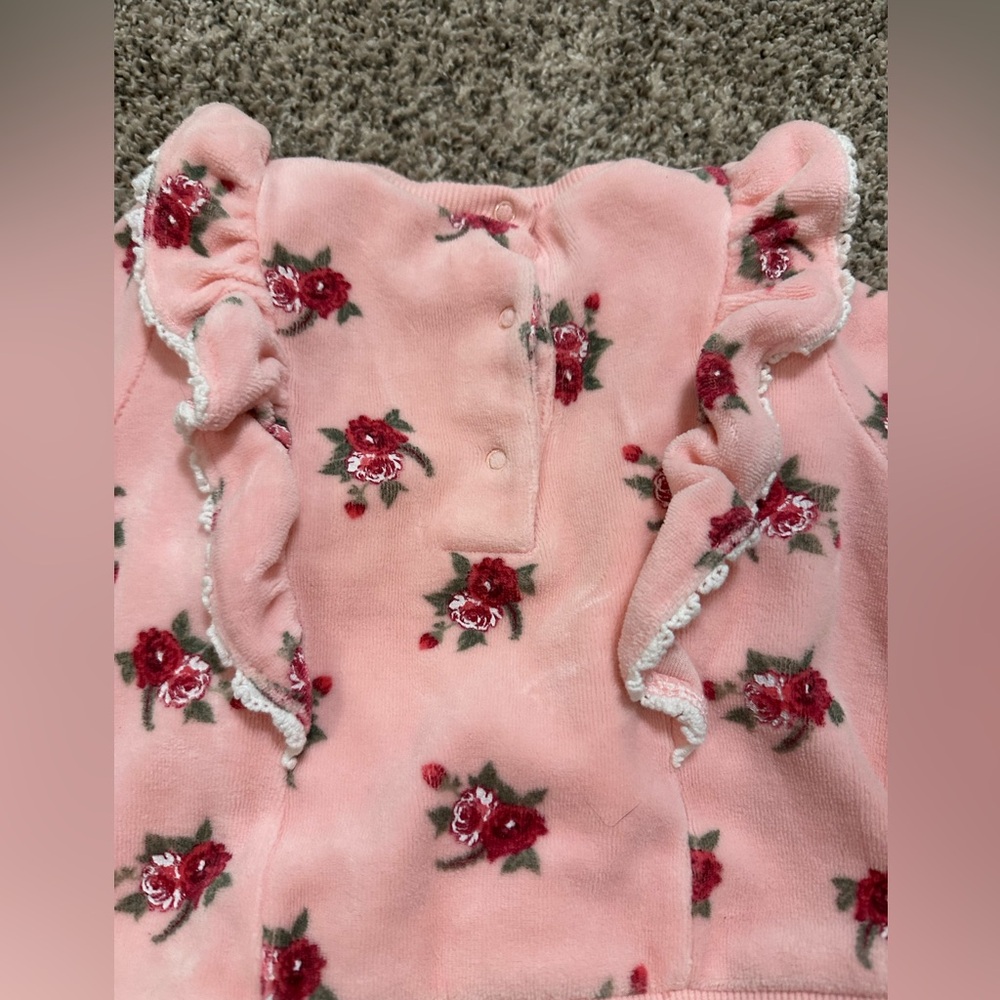 Little Me Ruffled Roses Velour Sweatshirt & Pants Set 12m - Picture 6 of 8